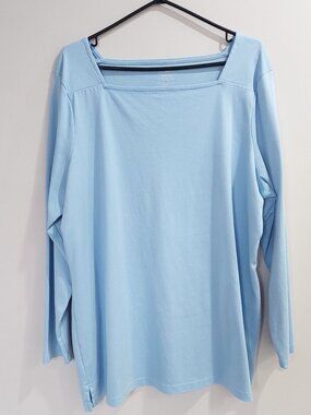 L.L.Bean Women's 3X - Plus Blue Supima Cotton Long Sleeve Square Neckline